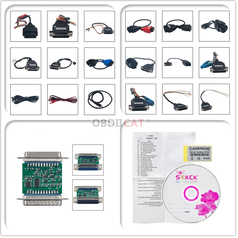 CarprogV13.77/ V10.93 /V8.21 Optional AdapterCar Prog ECU Chip Tunning Inspection Tools Online Carprog (With 21 Items Adapters)