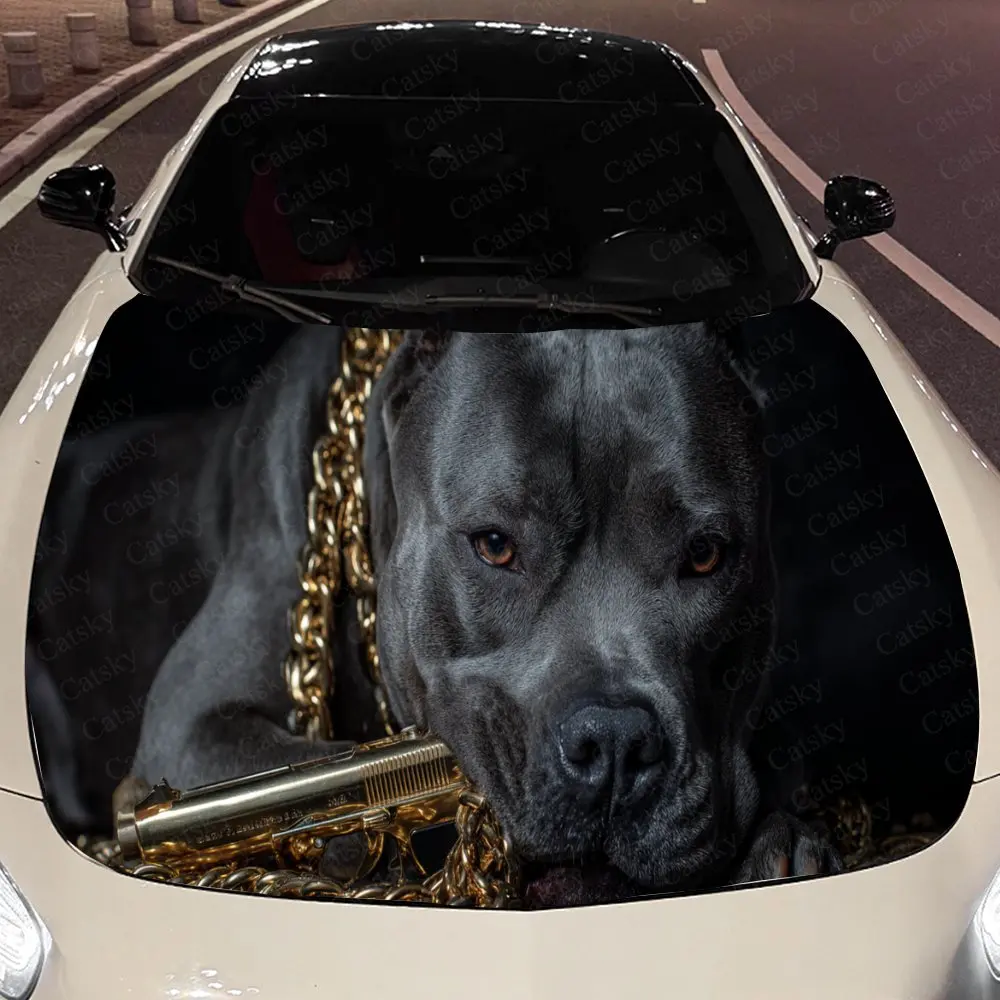 Urban Art Pitbull Auto Cover Sticker, Waterproof and Self-adhesive Auto Hood Decal, Auto Vinyl Wraps, Cool Car Exterior Decal, H
