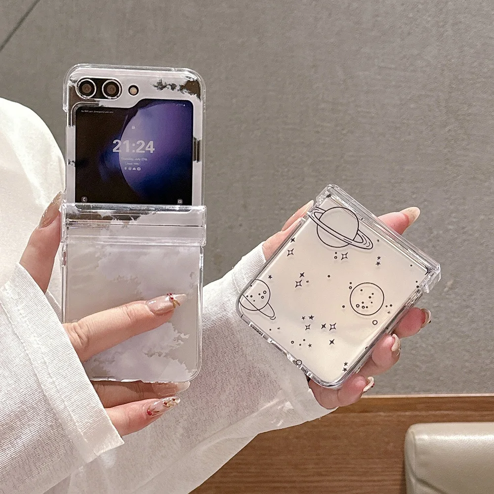 

Милые чехлы для телефонов с белым облаком и браслетом для Samsung Galaxy Z Flip 3 4 5, жесткий чехол-накладка из поликарбоната для Samsung Z Flip5 ZFlip5