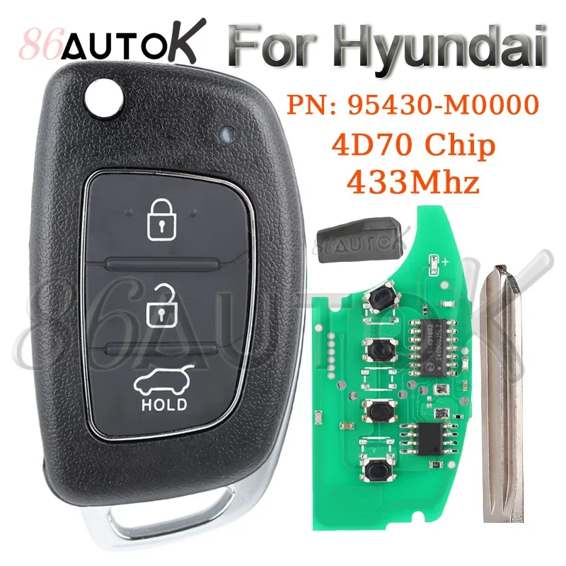 Car Remote Control Key FOB for Hyundai Creta 2016 PN: 95430-M0000 3 Buttons Keys 433MZ 4D70 Chip Flip Smart Car Key Housing