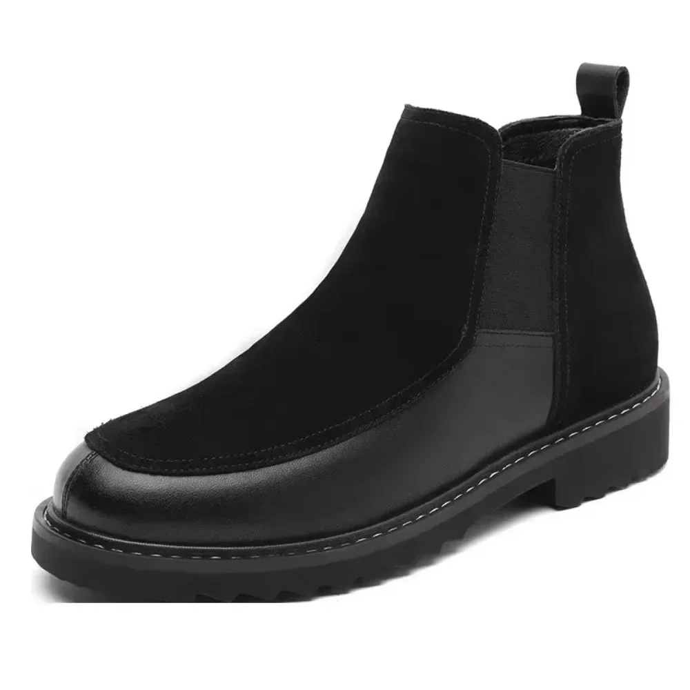 Leather Boots for Men\'s 2026 Winter New Leather British Style Chelsea Mens Botas Trend Versatile Shoes Plush High Top Male Boots