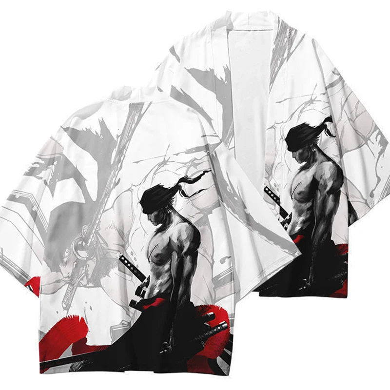 

Plus Size Kimono Cardigan Print Roronoa Zoro Monkey D. Luffy Japanese Haori Men Yukata Cosplay Costume Harajuku Treetwear Jacket