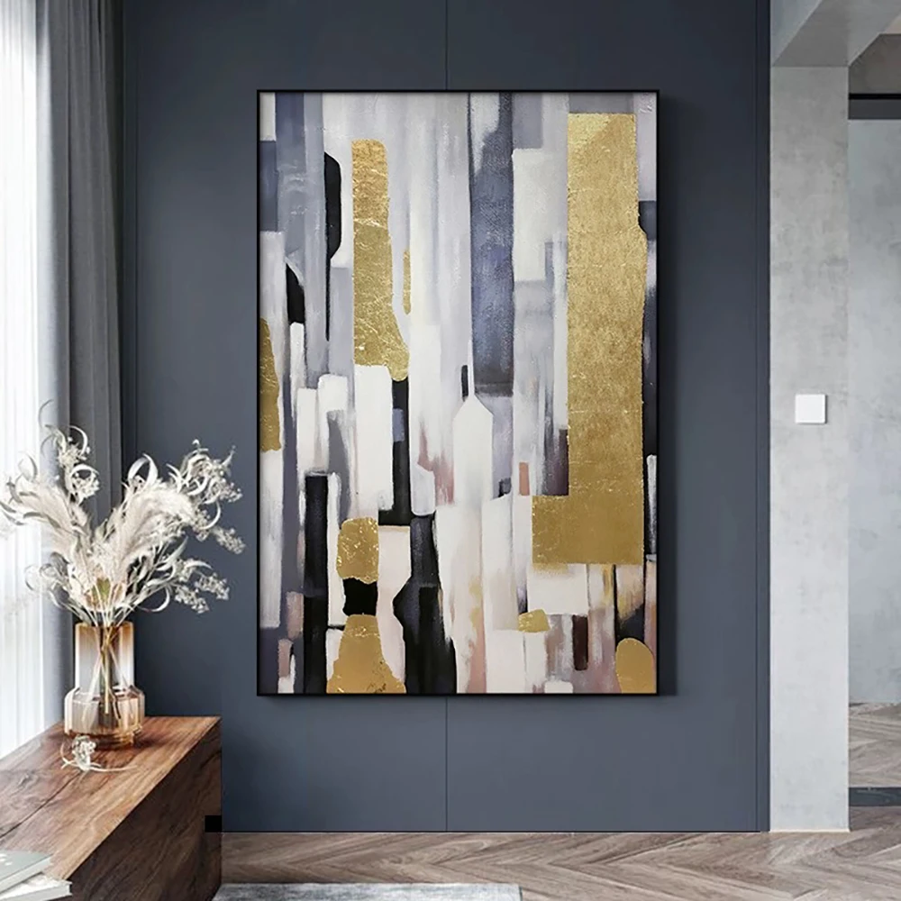 

Contemporary Handmade Abstract Gold Foil Painting for Living Room Wall Decor Modern Canvas Wall Art Poster Home Decor Golden Art