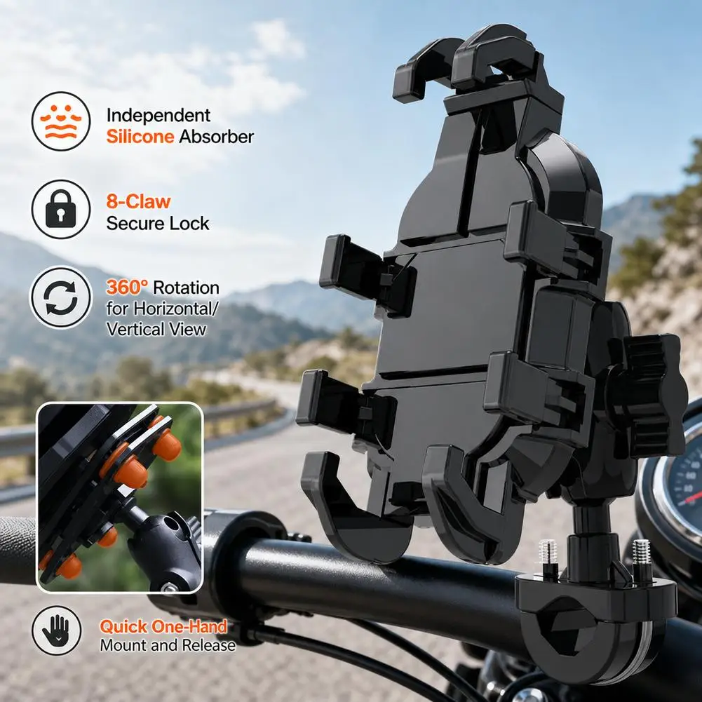 Motorcycle Phone Holder Anti-Shock Adjustable Mobile Phone Mount Handlebar/Rearview Mirror Mount Bike Riding GPS Bracket