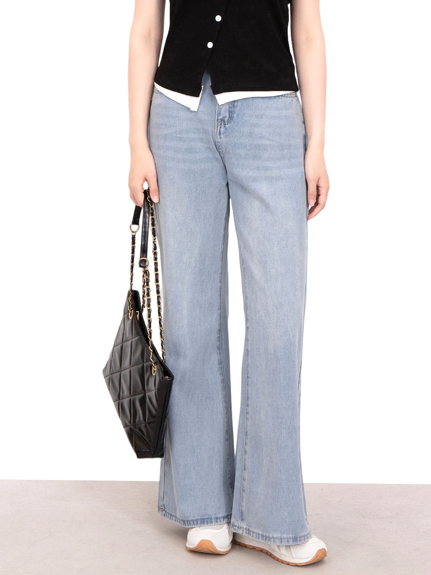 

High Waist Bell Bottom Light Washed Vintage Design plus Size Jeans Straight Leg Long Trousers for Plump Women