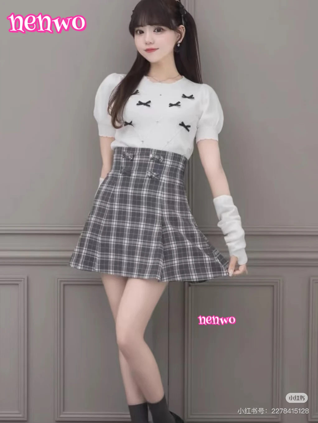 

Skirts Japanese Style Bowknot Plaid Skirt Autumn New High Waist Slim Short College Style Fashion Versatile Commuting Mini Skirt