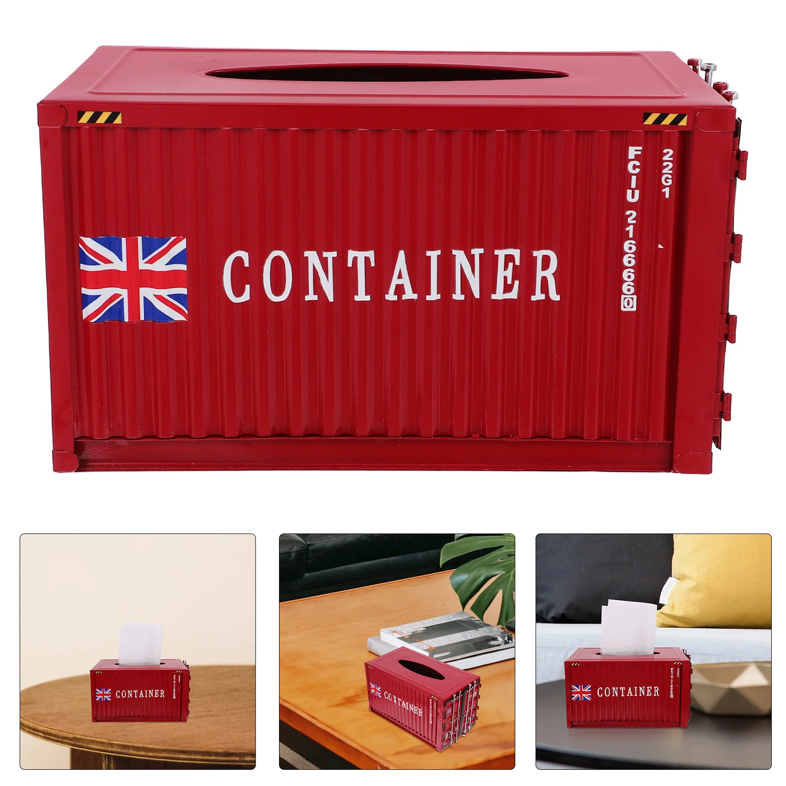 

Creative Shipping Container Tissue Box Red Metal Crafts Storage Organizer Home Office Decor Tissue Box