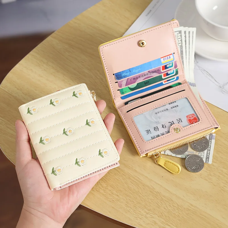 

New Floral Embroidered PU Leather Women's Card Bag Coin Purse Slim Credit Card Holder Wallet for Women ID Card Pocket