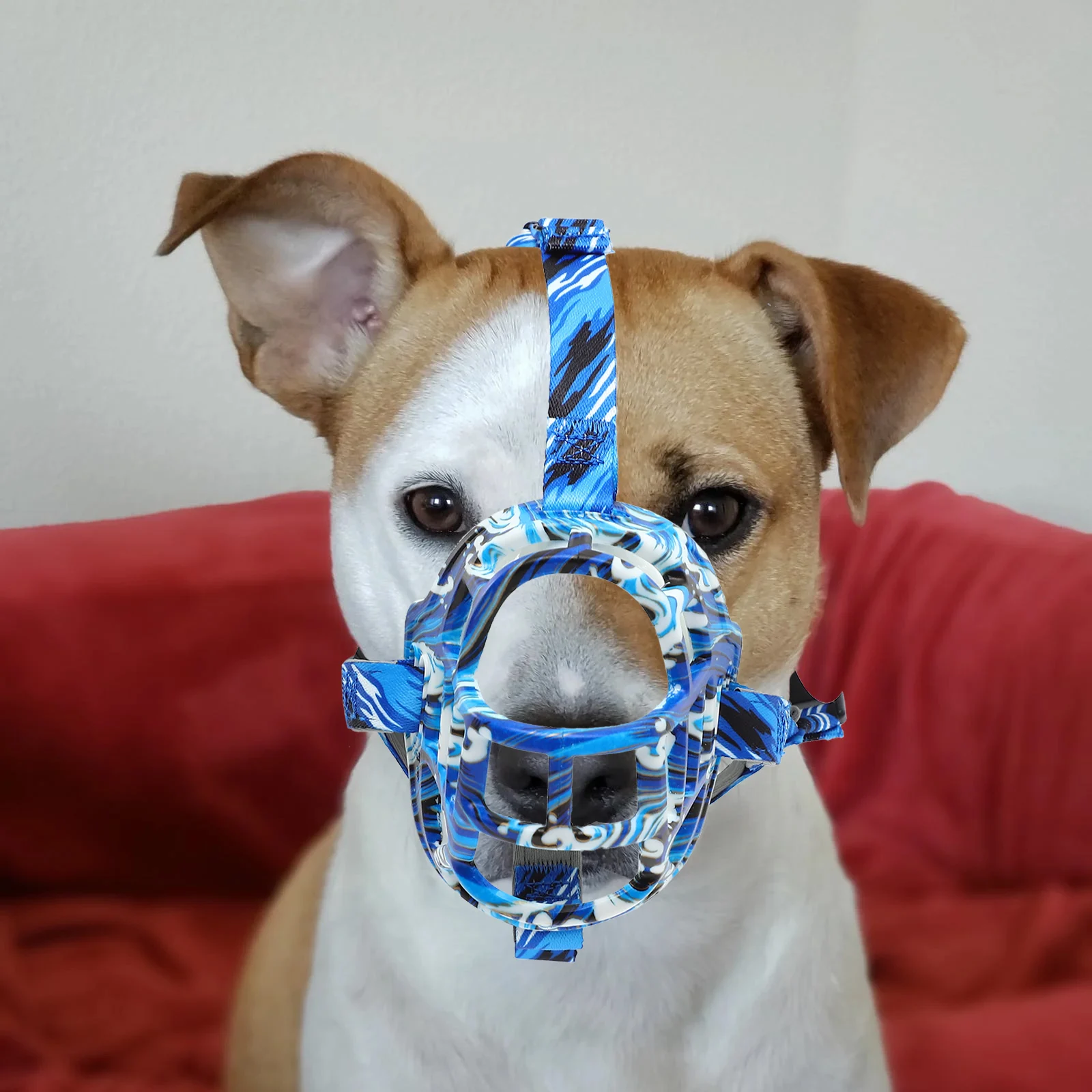 

Anti bite Dog Muzzle Soft Small Large Breed Breathable Adjustable 4 Blue White Pet Mouth Guard Prevent Barking Indiscriminate