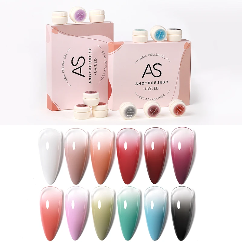 AS-esmalte de Gel degradado para uñas, juego de esmaltes de Gel de larga duración, cambio gradual de colores