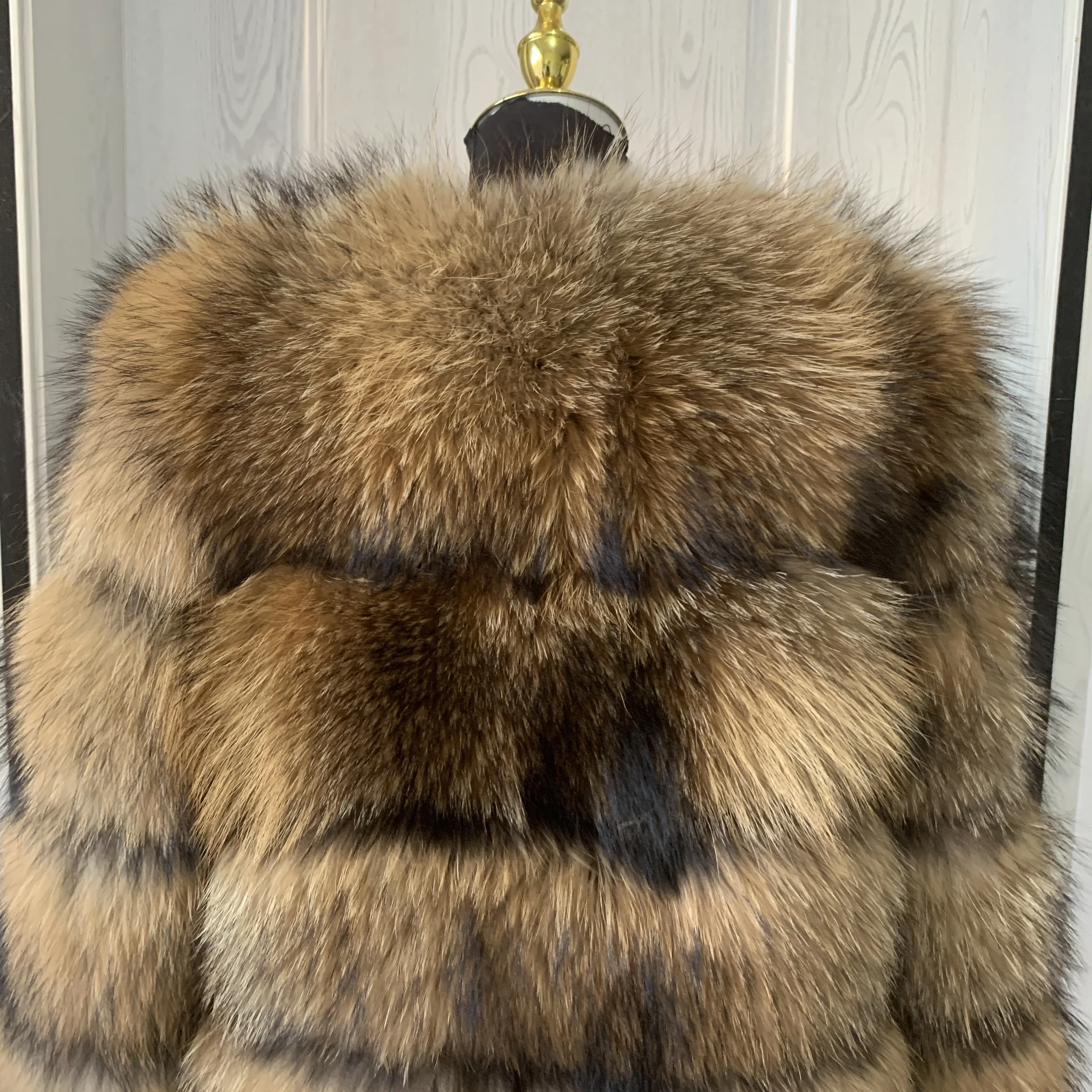 Waschbär Pelzmantel dicke Platte Frauen Winter Echtpelz hochwertige Mantel 60cm Länge Echtpelz Lederjacke