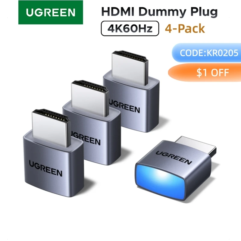 UGREEN 【Pacote com 4】 Emulador de Display HDMI 4K e Plugue Fictício DP – Monitor Virtual para Jogos e Adaptador de Desbloqueio de Tela