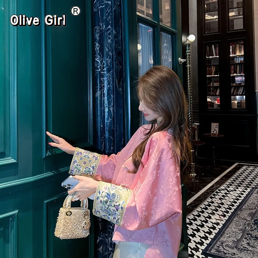 سترة الوردي الجاكار الساتان معطف قصير الملابس النسائية 2026 ربيع الخريف أنيقة الراقية المرأة #2