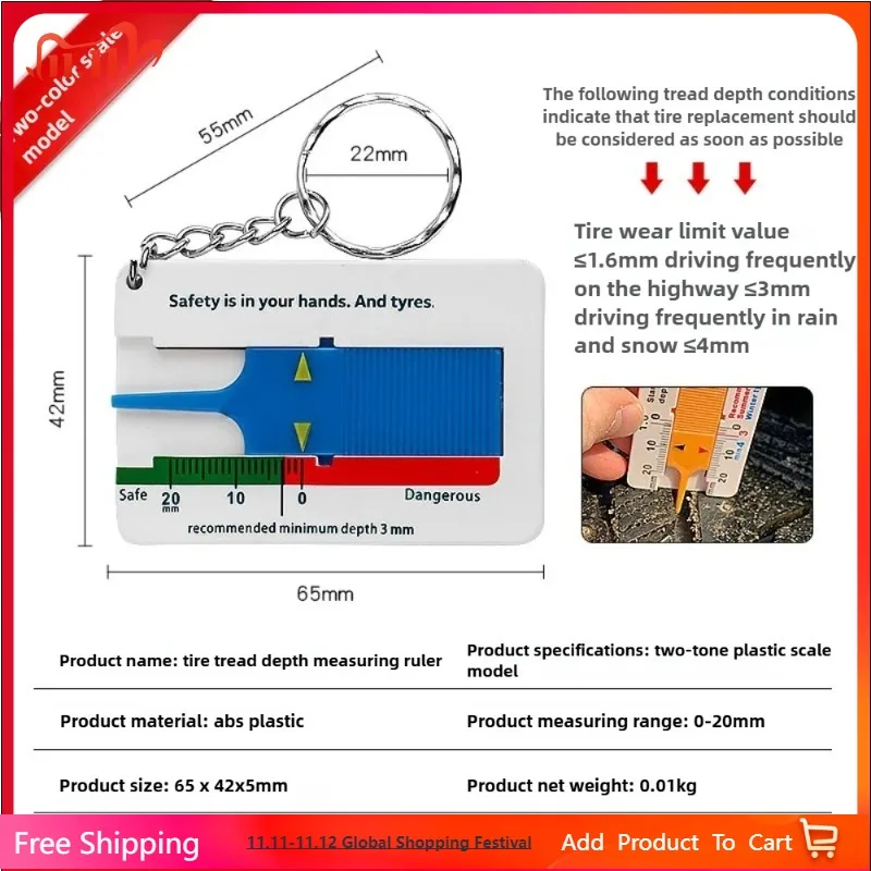 

2PCS Plastic Tread Depth Gauge 0-20MM Tire Tread Depth Caliper Portable Tread Depth Instrument