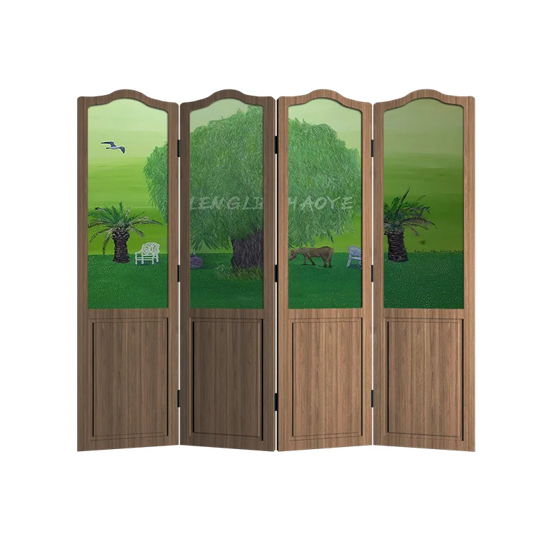 French medieval green field screen custom partition living room entrance pure solid wood folding screen home cover bedroom bedsi