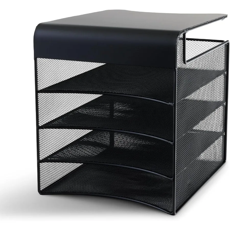 Safco Onyx Hanging Under Desk Organizer 4 Trays Office and Classroom Mailbox Paper and Mail Sorter Steel Mesh Black