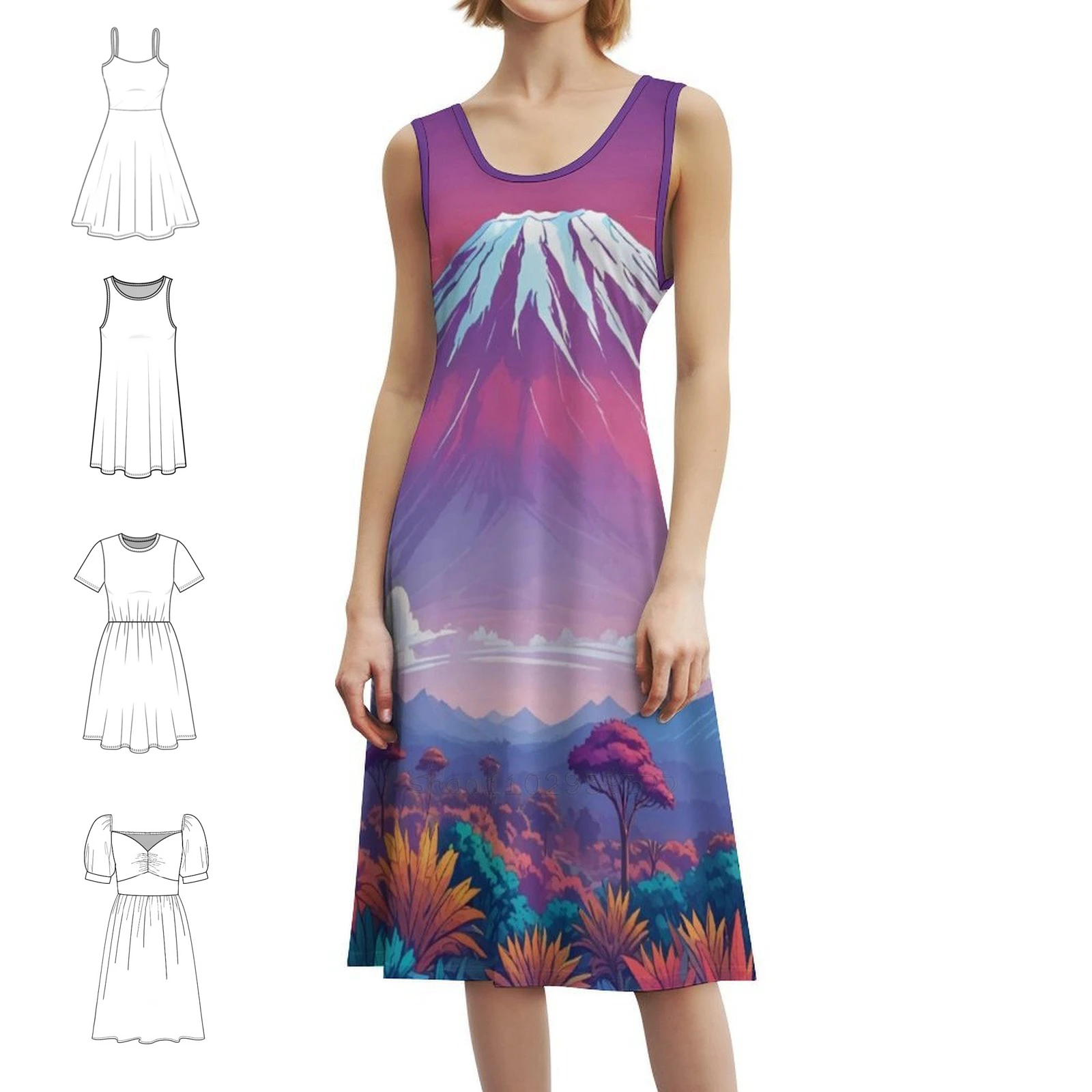 

Mount Kilimanjaro Vintage Bohemian Dress Puff Sleeve Or Sleeveless Options For Women Dress Kilimanjaro Tanzania Africa Mountain