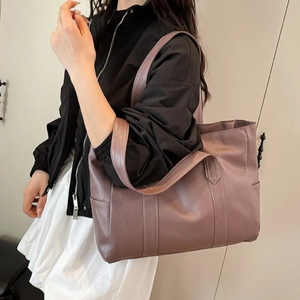 Casual Minimalist Women's Shoulder Bag PU Solid Color Commuting Handbag Light Luxury Elegant Large Capacity Bag Shopping