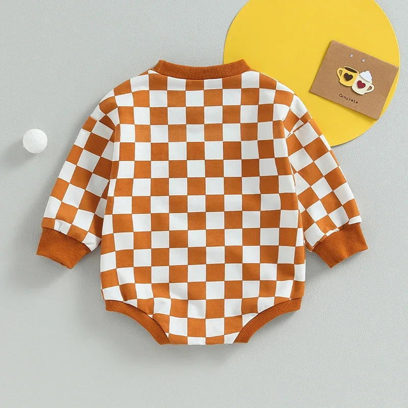 Baby Sweatshirt Rompers Clothes for Newborn Boys Girls Checkerboard Print Long Sleeve Jumpsuits Overalls Toddler Infant Clothing