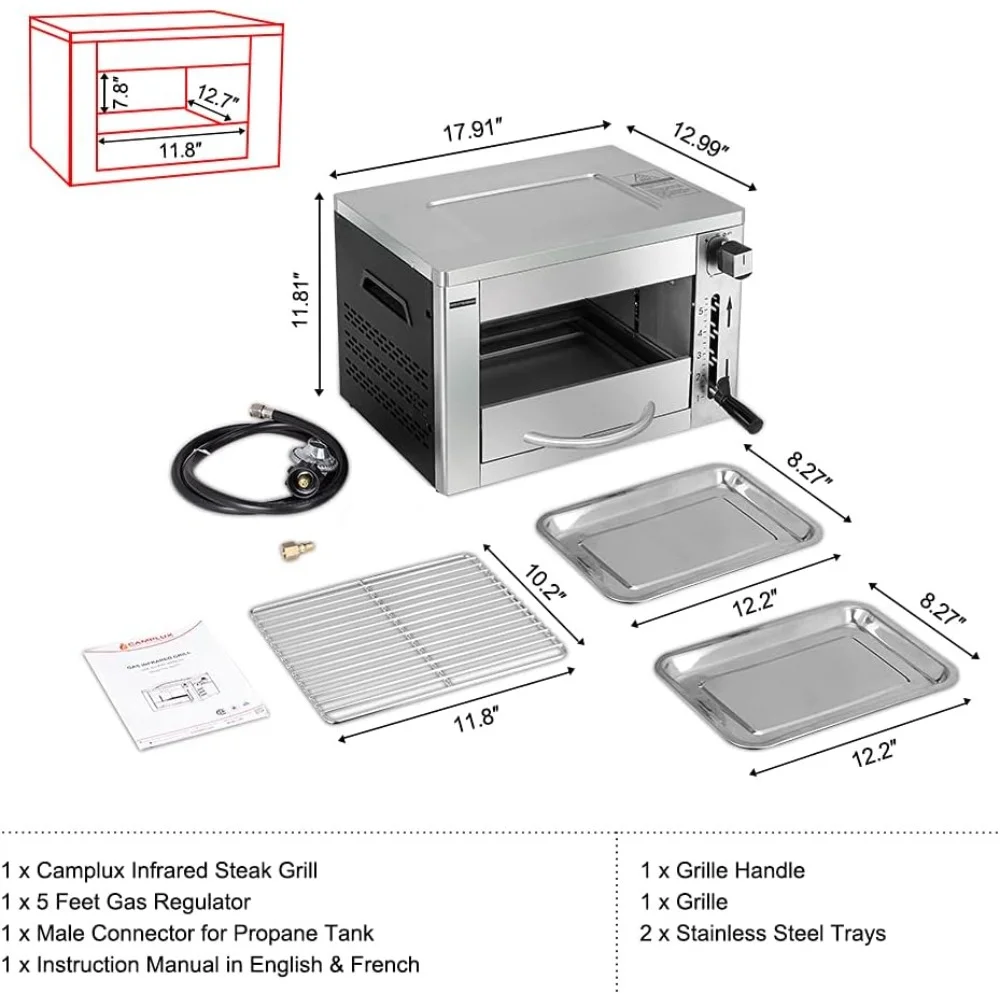 Grelhador a gás portátil elétrico com cozinha vertical, rápido e eficiente, churrasqueira, 1600 ° C, ao ar livre