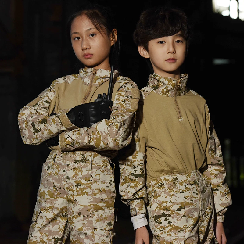 Kids Summer Camp Combat Suit Shirt and Pants Hiking Climbing Suit Uniform Tactical Gear Hunting Clothing for Children Camping