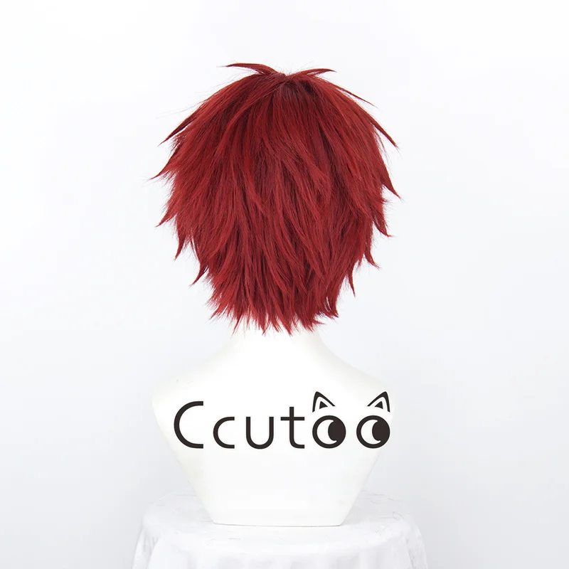 Gaara Peluca de Cosplay para hombres, corta, roja oscura, Anime, resistente al calor, sintética