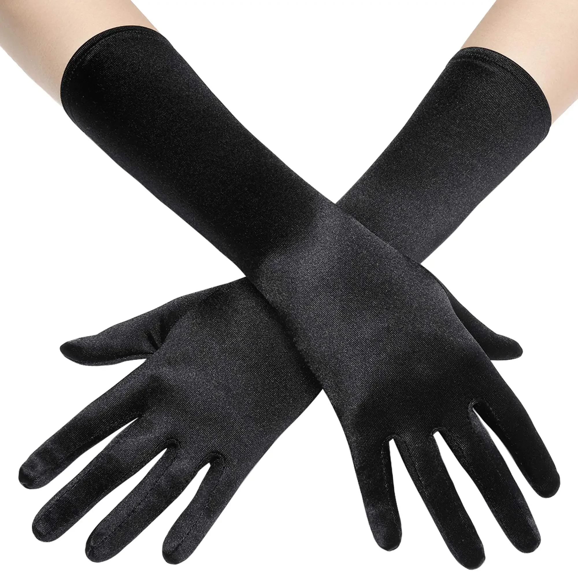 

Long Opera Party 20s Satin Gloves Stretchy Adult Size Elbow Length 15 Inches