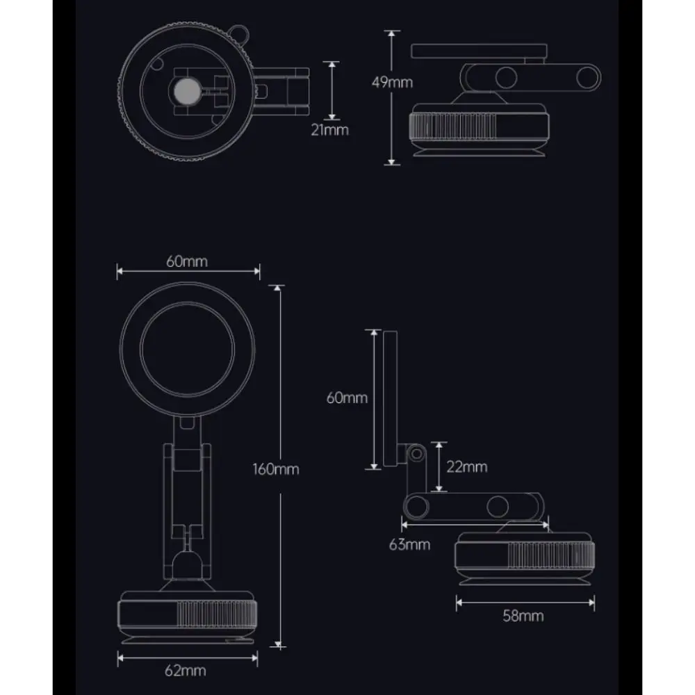 Vacuum Adsorption Car Magnetic Phone Holder Foldable 360 Degree Rotation for MagSafe Car Mount Suction Cup Mobile Phone Stand