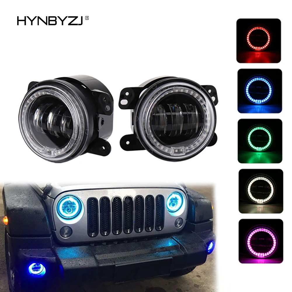 

HYNBYZJ Front Bumper Driving Fog Lights 4Inch 60W Round LED Fog Lamps with RGB DRL Compatible with Jeep Wrangler JK 2007-2017