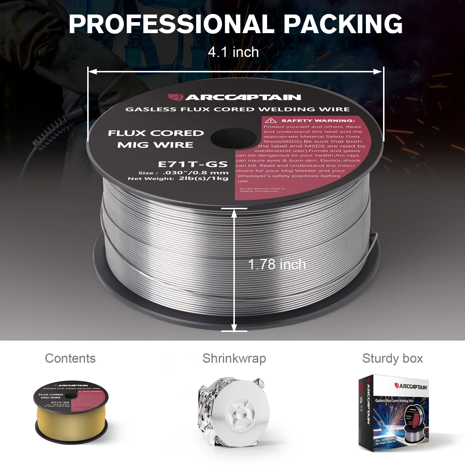 ARCCCAPTAIN Without Gas Flux Core MIG Welding Wires E71T-GS Carbon Steel Diameter 0.8mm 0.9mm 2lb 1KG Gasless For MIG Welding