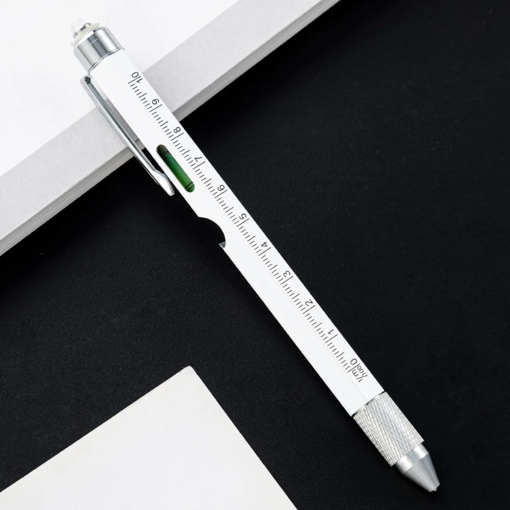 

Metal Multi Tool Pen 9-in-1 With LED Light Spirit Level Screwdriver Ruler Outdoor Tool Pen Ballpoint Pen Construction Tools