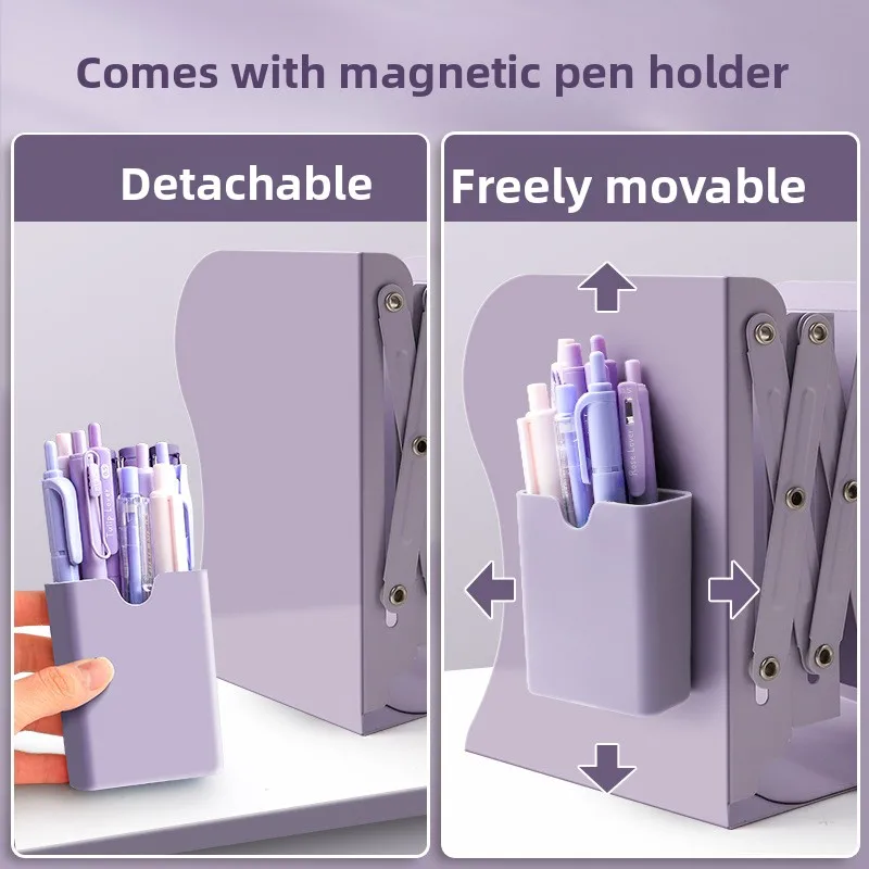 Desktop retractable bookshelf, foldable book stand, classroom book storage rack with fixed book clip