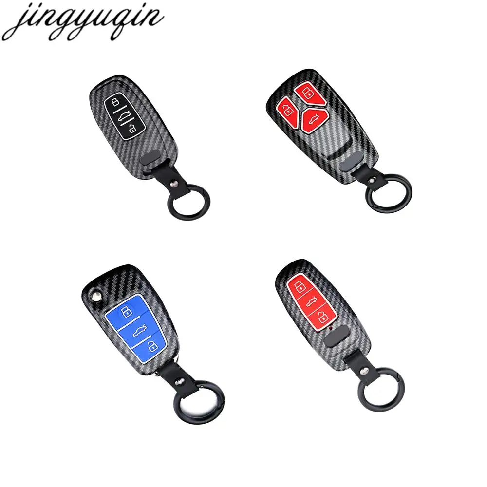 

Jingyuqin 3pcs Carbon Fiber ABS Silicone Key Cover Case For Audi A3 A4 A4L A5 A6 A6L A7 A8 A8L Q2L Q3 Q5 Q5L Q7 Q8 Remote Car