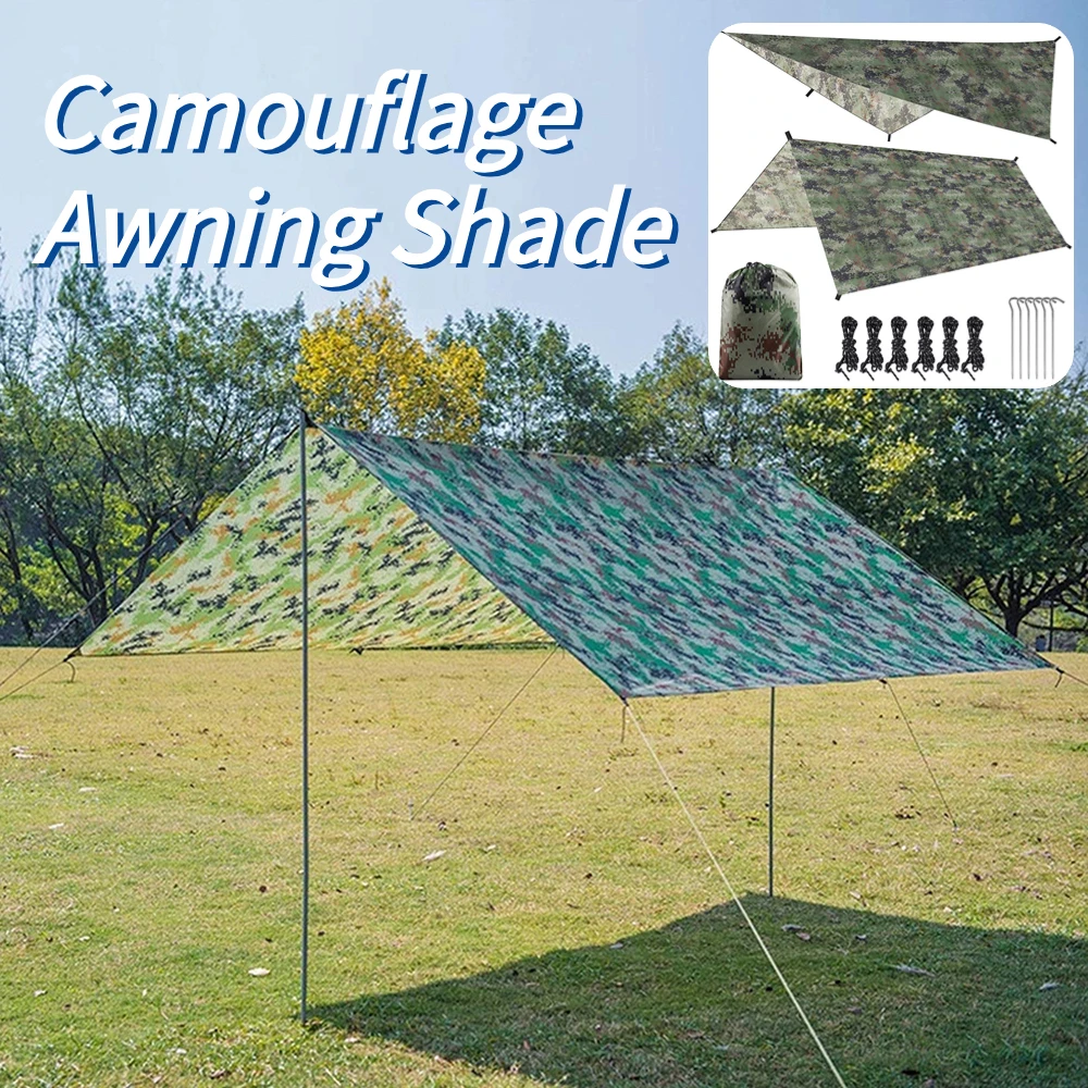 Camouflage Awning Sun Shelter 210T Polyester Yarn Camping Tent Tarp Waterproof Foldable Ultra-light Picnic Backpacking Equipment