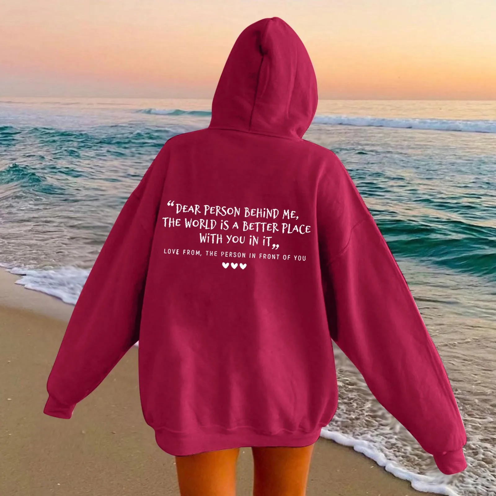 Autumn Pullover Hooded Women Young Lady Printed Letter Dear Person Behind Me Hoodie Oversize Aesthetic Hoody Sweatshirt Tops