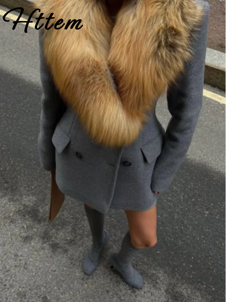 

Городской меховой воротник, шерстяное лоскутное женское пальто с длинным рукавом, двубортная женская верхняя одежда, осень-зима 2021, новая женская куртка