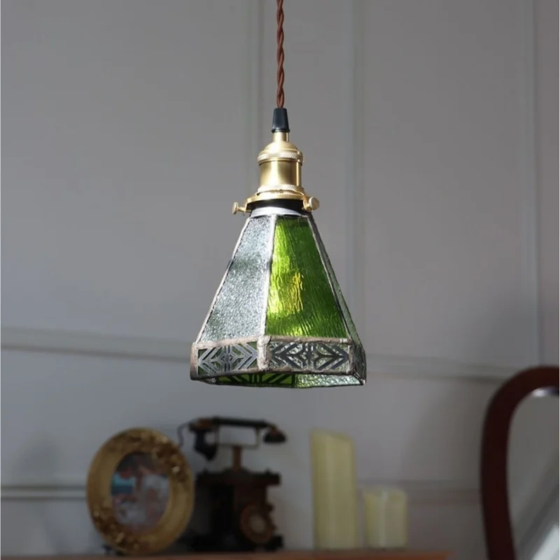 IWHD Mid Century Modern LED Pendant Lamp Living Room Kitchen Bedside Loft Home Decor Copper Green Glass Pendant Light Luminaire