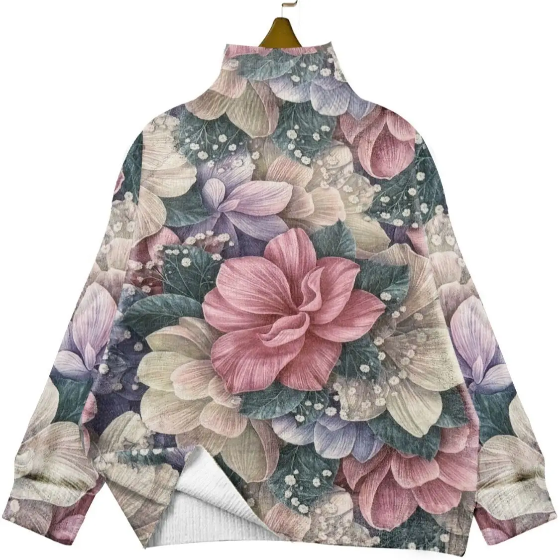 

Women Temperament Aesthetic Flower Printing Sweater Boho Retro Knit Pullover Loose Turtle-neck Long Sleeve Autumn Winter Tops