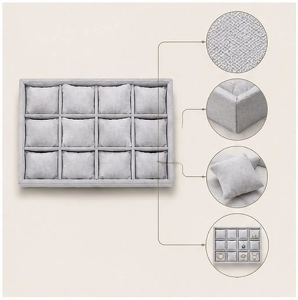 12-Compartment Jewelry Display Tray – Linen-Finish Composite Board Organizer for Rings, Watches & Accessories