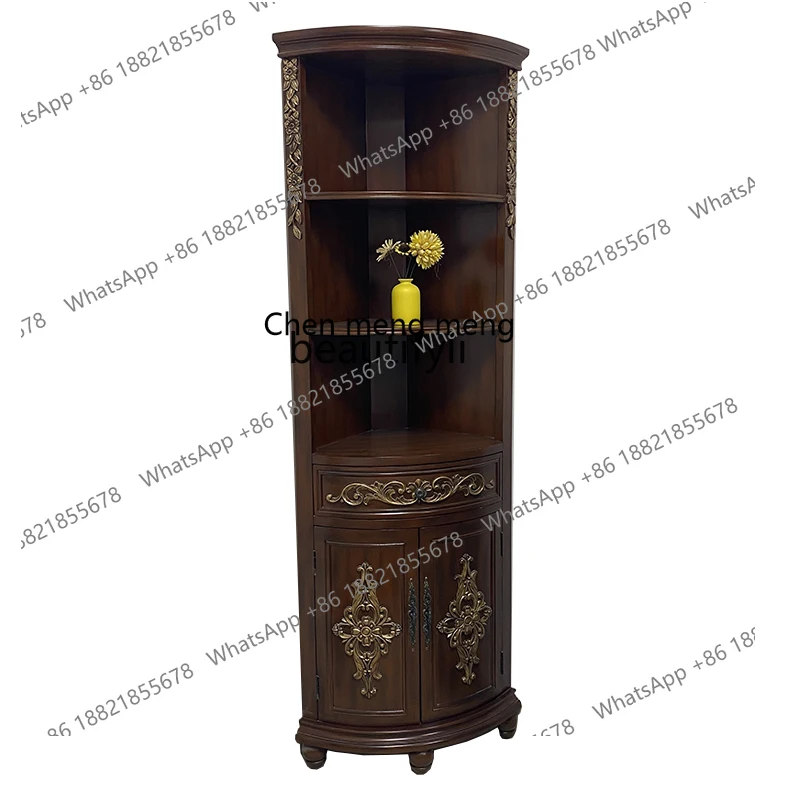 D178 American style corner solid wood triangle, restaurant corner wine cabinet Chinese style living room corner storage cabinet