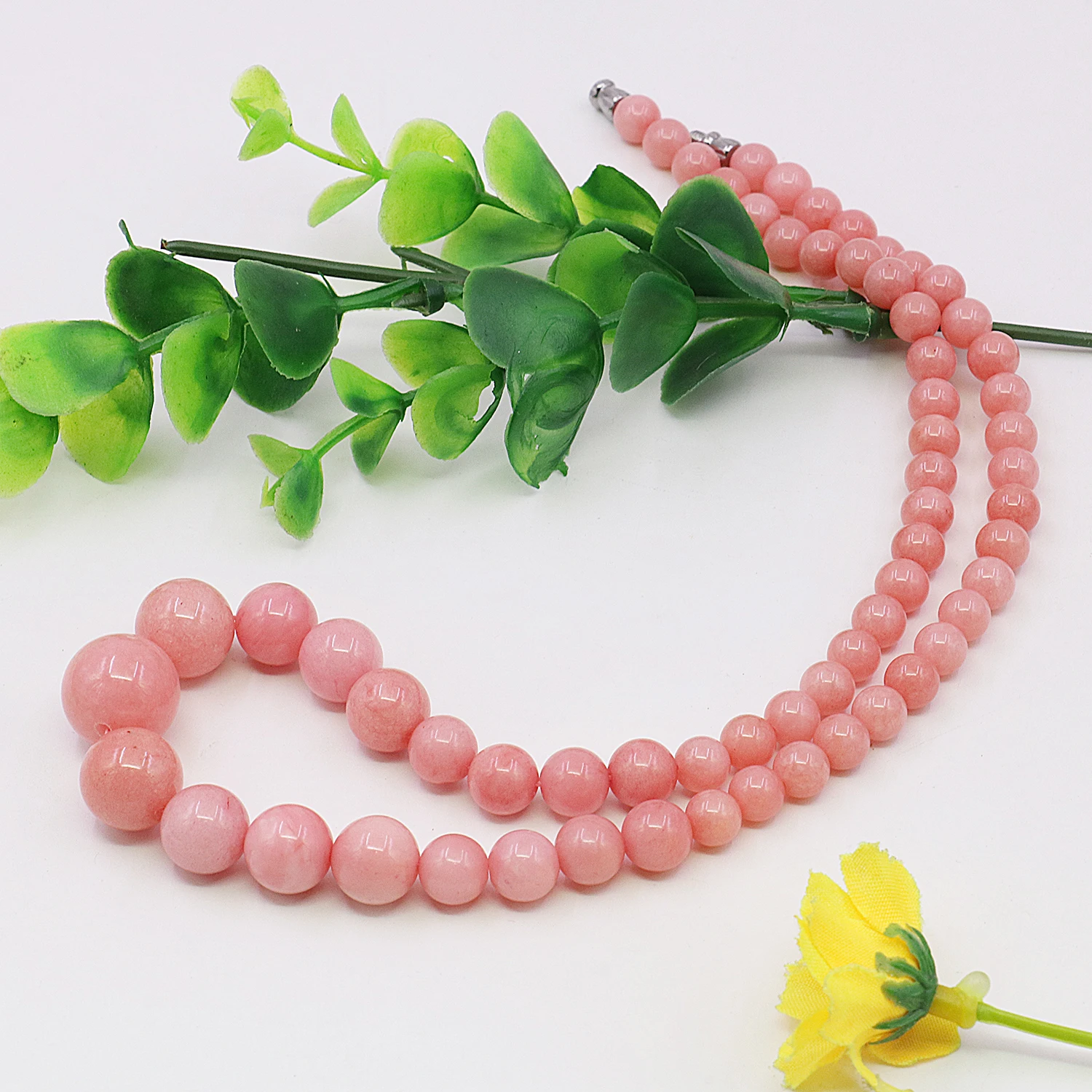 6-14mm Natural Pink Chalcedony Tower Round Bead Necklace/Earring Sets,Gemstone Jewelry Necklace,Rotating Buckle,Combination Gift