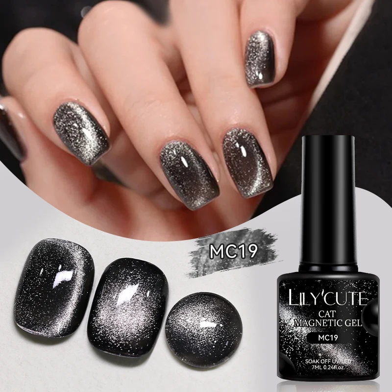 LILYCUTE 7 مللي أسود كريستال القط المغناطيسي هلام تألق بريق هلام طلاء الأظافر شبه دائم نقع قبالة UV LED هلام رسومات أظافر #1