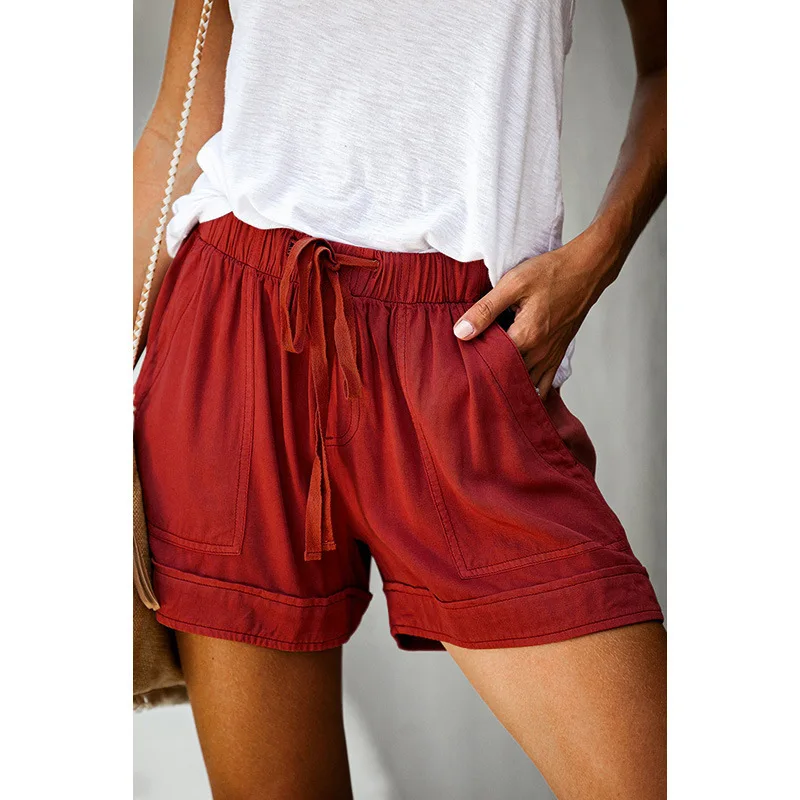 Summer Women's Shorts 12 Colors Loose Lace-up Elastic Waist Loose 4 Large Pockets Street Fashion Black Hot Shorts Pants