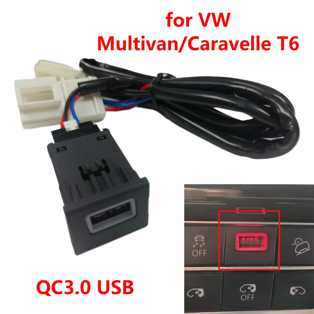 Single Port QC3.0 USB Car Charger Socket Fast Charging Outlet Power Adapter for VW Multivan/Caravelle/Transporter T6
