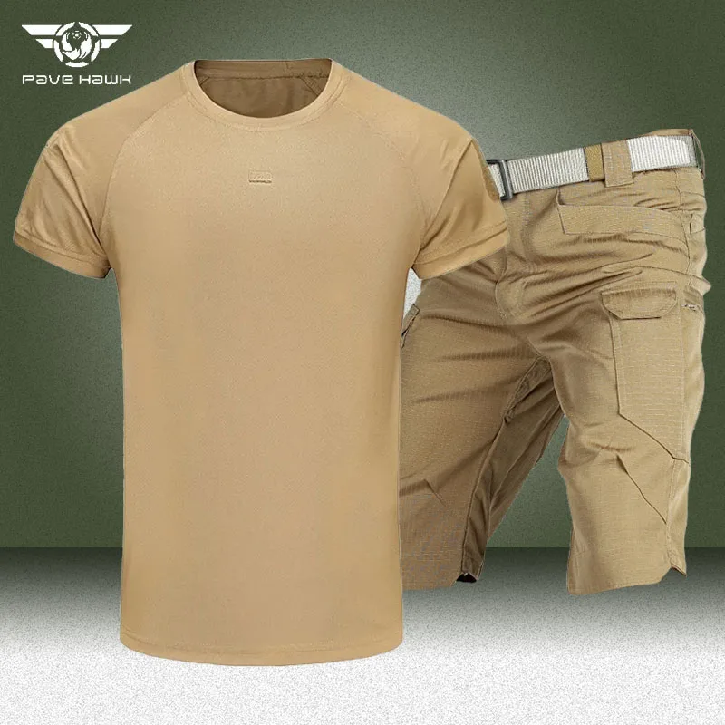 Militärische taktische Sets Männer Sommer schnell trocknende atmungsaktive Kurzarm-T-Shirts Outdoor Multi-Pocket verschleiß feste Cargo-Shorts