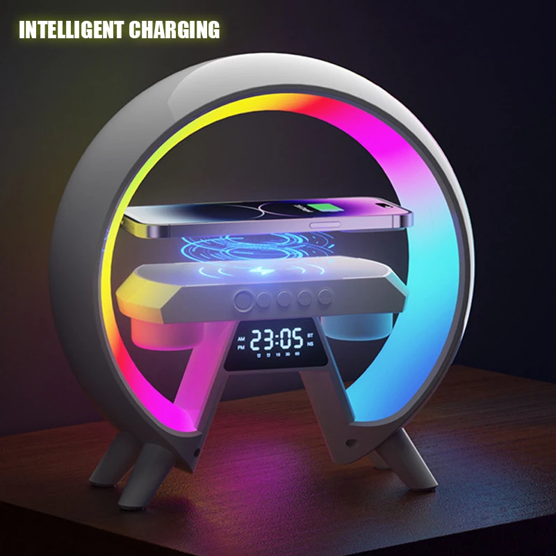 Intelligent BluetoothAaudio Wireless Charger LED RGB Night Light 15W Fast Charging Station For iPhone Samsung Xiaomi Huawei