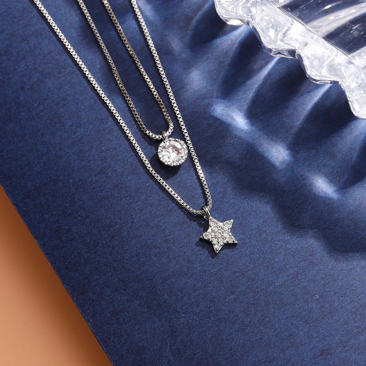 Edle, exquisite Mode-Halskette aus 925er Sterlingsilber mit Sternen-Intarsien und doppelter Schlüsselbeinkette – XL142