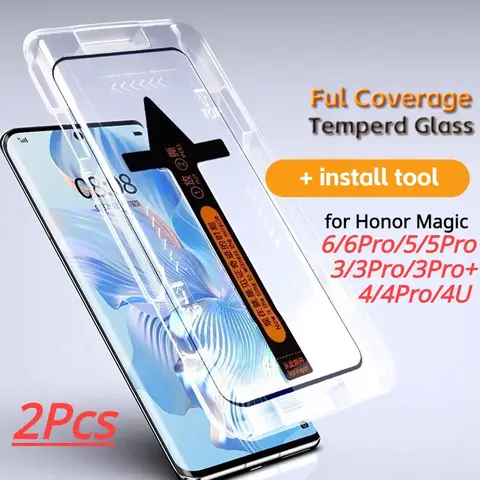 2 uds vidrio templado para Honor Magic 6 5 Pro 6 lite 4 Ultimate 3 Pro + Protector de pantalla con herramienta de instalación automática