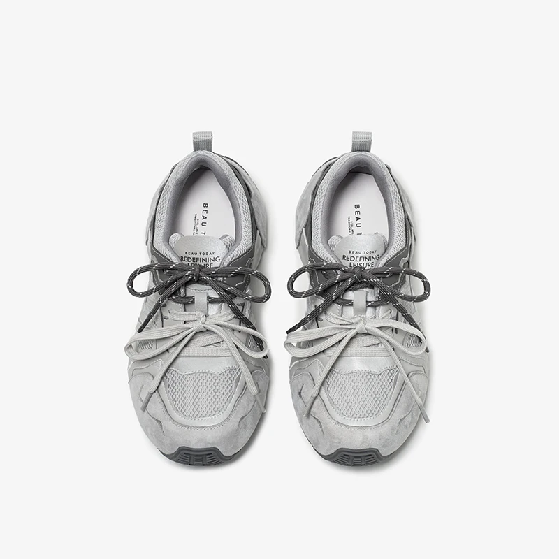 BEAUTODAY Chunky Sneakers Women Suede Leather Double Shoelaces Mixed Colors Trainers Lace-up Casual Laides Shoes Handmade 29655 image 4