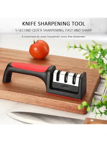 3 Segment Kitchen Knife Sharpener Household Multi-Functional Hand-Held 3/4-Purpose Black Sharpening Stone Sharp Knife Tools